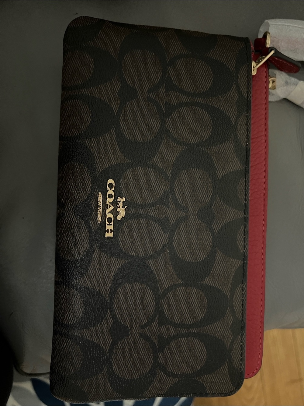Coach Black Signature Canvas Wallet with Red Trim